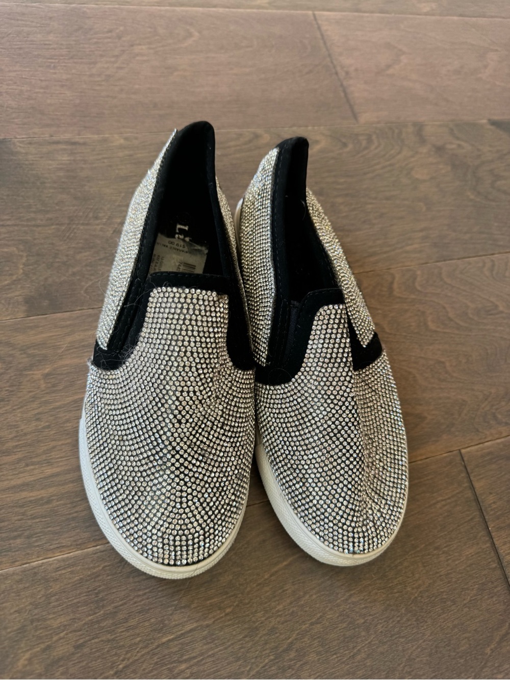Link Kids Rhinestone Slip-On Sneakers in Silver and Black